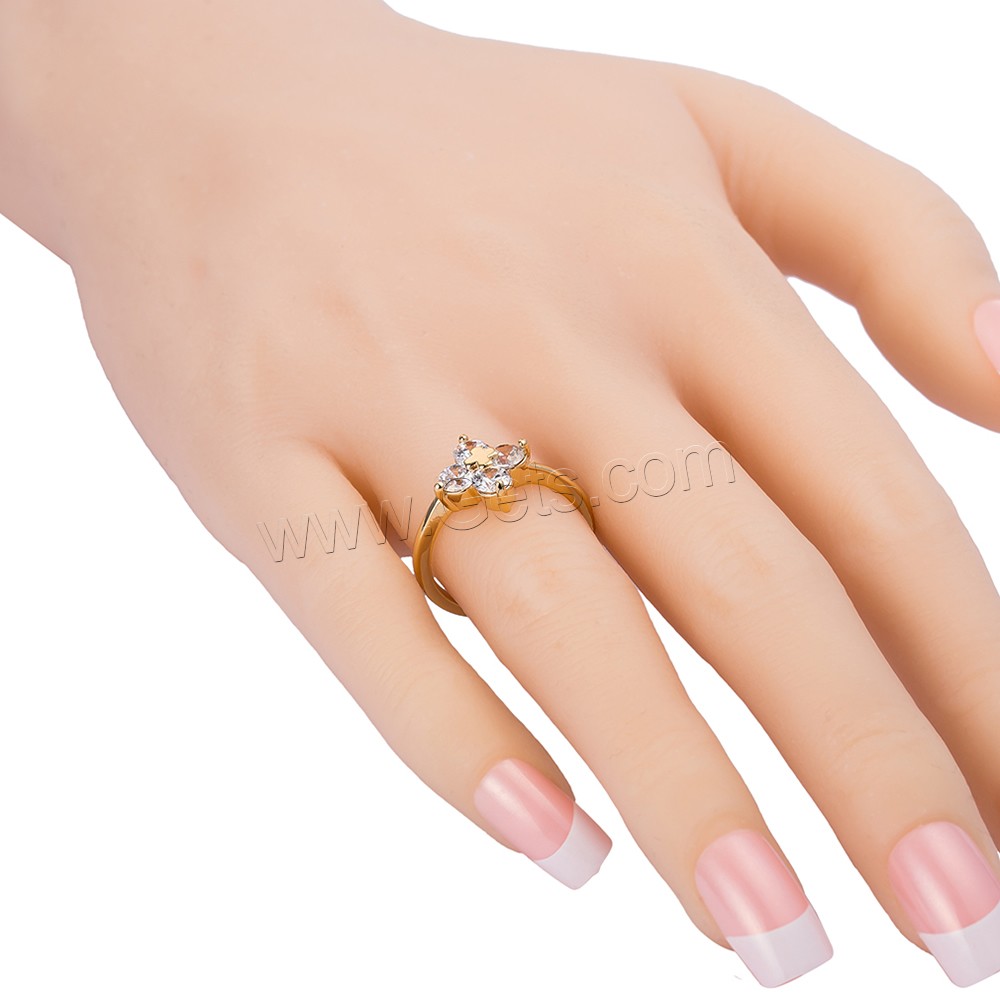 Gets® палец кольцо, Латунь, Форма цветка, плакированный настоящим золотом, разный размер для выбора & с кубическим цирконием & граненый, не содержит никель, свинец, 11mm, продается PC
