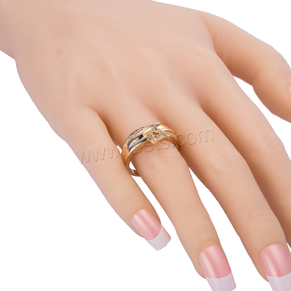 Gets® палец кольцо, Латунь, Сердце, плакированный настоящим золотом, разный размер для выбора & инкрустированное микро кубического циркония, не содержит никель, свинец, 11mm, продается PC