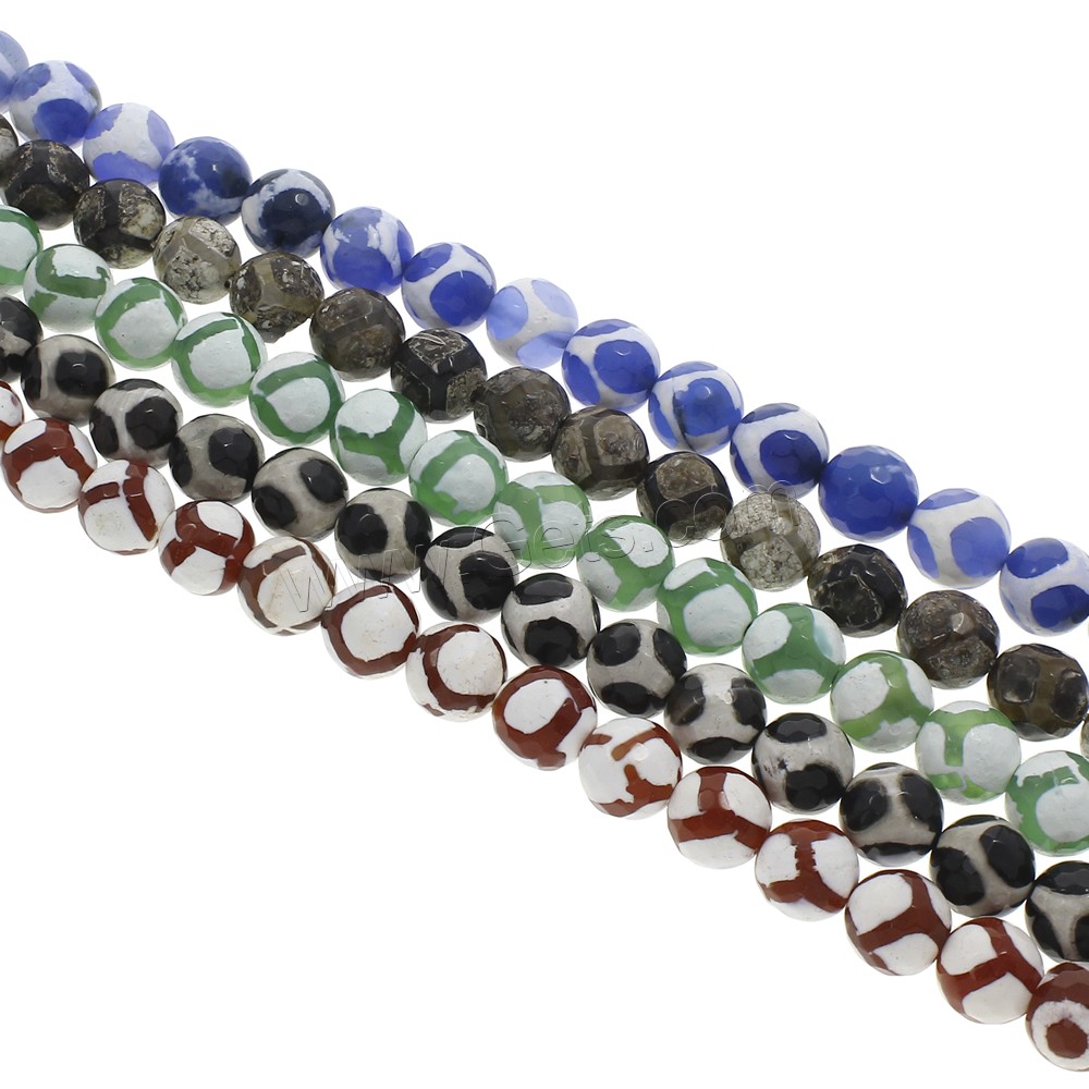 Tibetan Agate Beads, Round, different size for choice & faceted, more colors for choice, Hole:Approx 1.5mm, Length:Approx 14.5 Inch, Sold By Strand