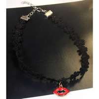 Fashion Choker Necklace, Lace, with Zinc Alloy, with 2lnch extender chain, Lip, plated, enamel Approx 12.5 Inch 