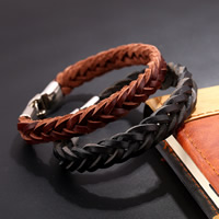 Cowhide Bracelets, zinc alloy clasp, platinum color plated, braided bracelet 13mm Approx 8.2 Inch 