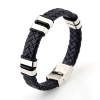 Men Bracelet, PU Leather, with Rubber & Stainless Steel, original color, 13mm Approx 8.6 Inch 