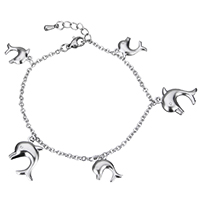 Bracelet en acier inoxydable, avec 1.5lnch chaînes de rallonge, dauphin, bracelet à breloques & chaîne ovale, couleur originale   Environ 7.3 pouce, Vendu par brin