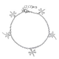 Stainless Steel Charm Bracelet, with 1.5lnch extender chain, Dragonfly, oval chain, original color   Approx 7.3 Inch 