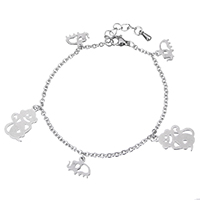 Stainless Steel Charm Bracelet, with 1.5lnch extender chain, Animal, oval chain, original color   Approx 7.3 Inch 
