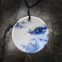 Porcelain Pendants, Flat Round, hand drawing, 20-25mm Approx 1-3mm 