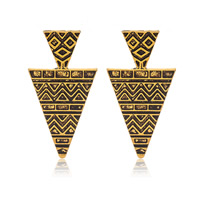 Zinc Alloy Drop Earring, stainless steel post pin, Triangle, antique gold color plated, lead & cadmium free, 32mm 