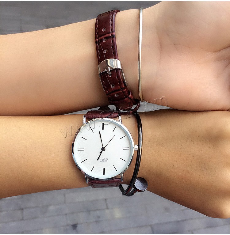 Couple Watch Bracelets, PU Leather, with zinc alloy dial & Glass, Chinese movement, stainless steel pin buckle, platinum color plated, adjustable & different styles for choice & for couple, more colors for choice, Sold By PC