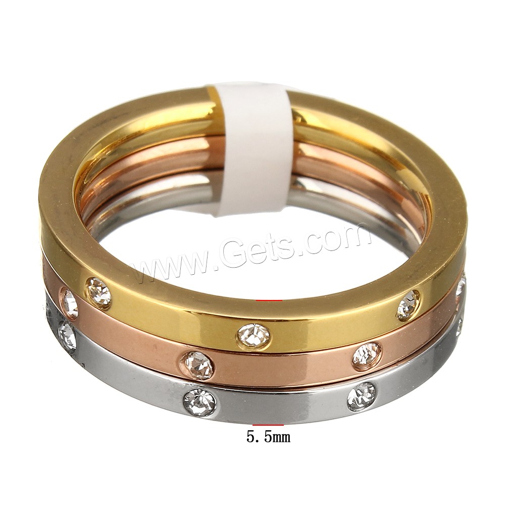 Stainless Steel Finger Ring Setting, plated, different size for choice & with rhinestone, 5.5x2mm, Approx 3PCs/Set, Sold By Set