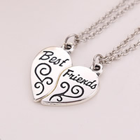 Zinc Alloy Puzzle Friendship Necklace, with iron chain, with 5mm extender chain, Heart, word best friend, platinum color plated, oval chain & enamel, lead & cadmium free Approx 17.5 Inch 