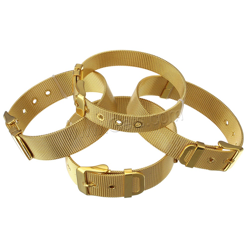 Stainless Steel Mesh Belt Buckle Bracelet, gold color plated, adjustable & different size for choice, Length:Approx 8.5 Inch, Sold By Strand