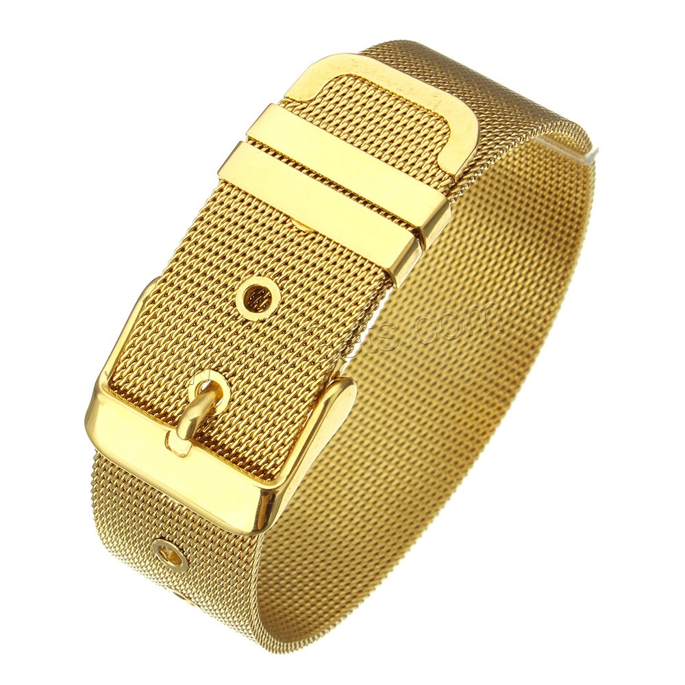 Maille en acier inoxydable Boucle de ceinture Bracelet, Placage de couleur d'or, réglable & normes différentes pour le choix, Longueur:Environ 8.5 pouce, Vendu par brin
