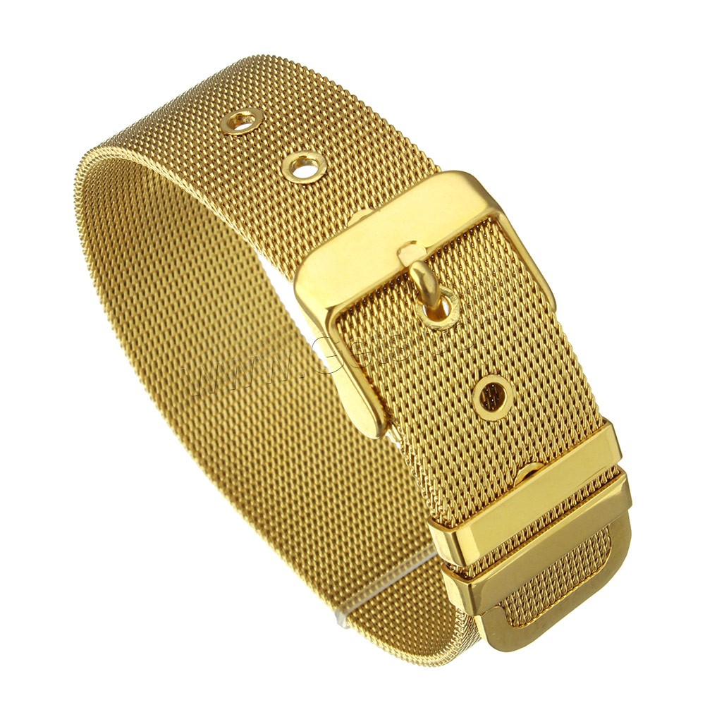 Edelstahlgewebe Gürtelschnalle Armband, Edelstahl, goldfarben plattiert, einstellbar & verschiedene Größen vorhanden, Länge:ca. 8.5 ZollInch, verkauft von Strang