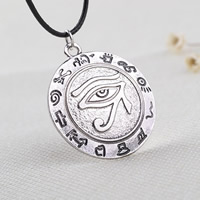 Zinc Alloy Necklace, with Waxed Linen Cord, Flat Round, antique silver color plated, lead & cadmium free Approx 19.5 Inch 