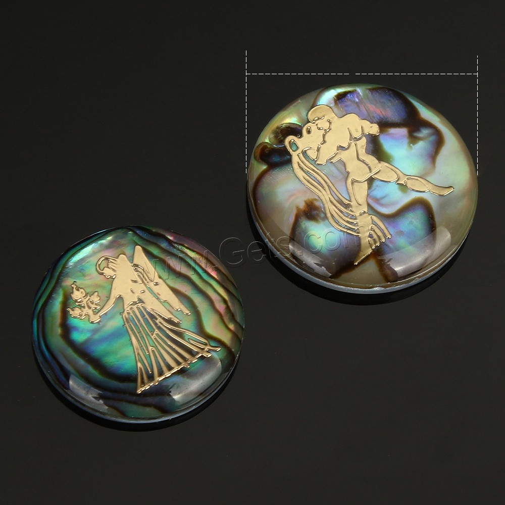 Abalone Shell Cabochon, with White Shell, Flat Round, natural, Zodiac symbols jewelry & different size for choice & flat back & gold foil, 12PCs/Set, Sold By Set