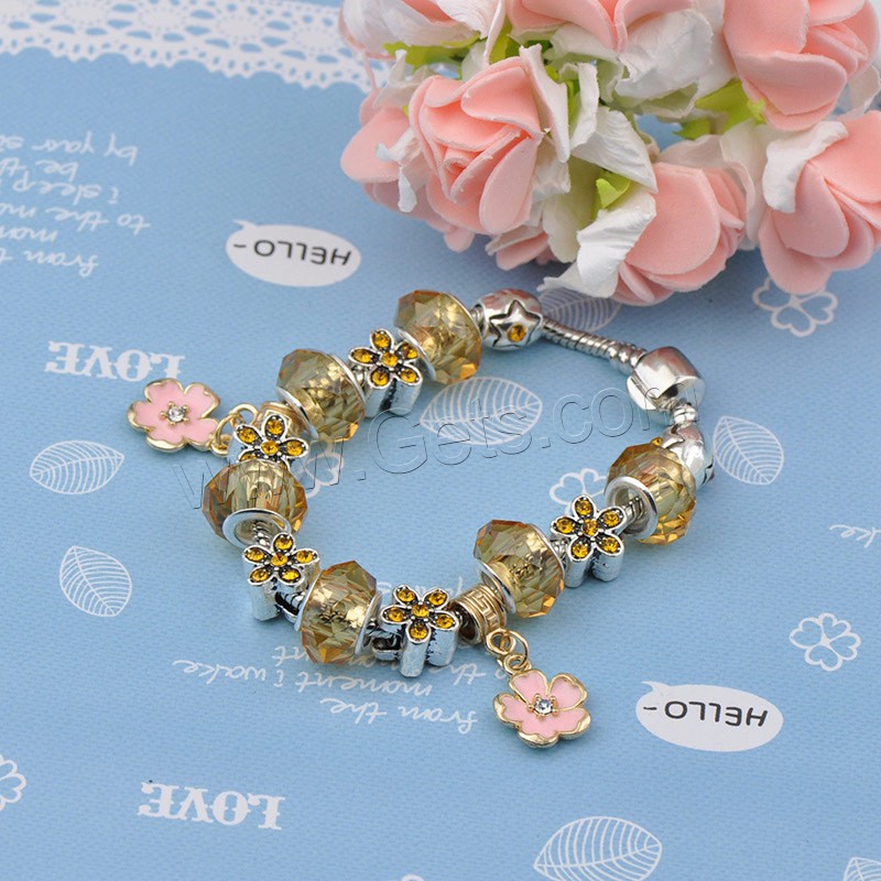 Brass Chain European Bracelets, Zinc Alloy, with brass chain & Plastic, Flower, plated, different length for choice & enamel & faceted & with rhinestone, Sold By Strand