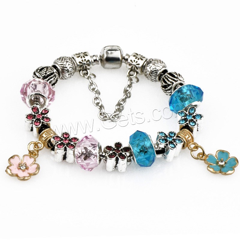 Brass Chain European Bracelets, Zinc Alloy, with brass chain & Plastic, Flower, plated, different length for choice & enamel & faceted & with rhinestone, Sold By Strand