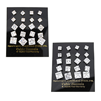 Edelstahl CZ Stud Ohrring, Quadrat, plattiert, mit kubischem Zirkonia & facettierte, keine, 5.5x5.5x14mm, 7.5x7.5x15mm, 9.5x9.5x16mm, 10PaarePärchen/Box, verkauft von Box