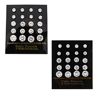 Stainless Steel Cubic Zirconia Stud Earring, plated, with cubic zirconia & faceted 3-7mm 