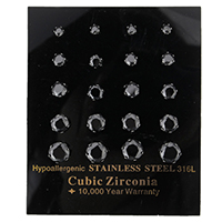 Stainless Steel Cubic Zirconia Stud Earring, with cubic zirconia & faceted, black     