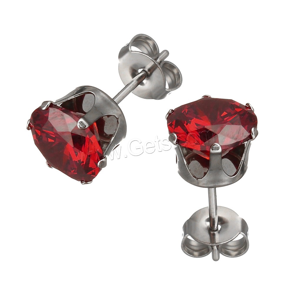 Stainless Steel Cubic Zirconia Stud Earring, different size for choice & with cubic zirconia & faceted, mixed colors, 50Pairs/Box, Sold By Box