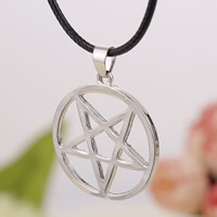 Zinc Alloy Necklace, with PU Leather, pentagram, platinum color plated, lead & cadmium free, 29mm Approx 17.7 Inch 