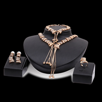 Rhinestone Zinc Alloy Jewelry Set, finger ring & bracelet & earring & necklace, with plastic earnut, stainless steel post pin, with 5cm extender chain, rose gold color plated, adjustable & with rhinestone, lead & cadmium free  US Ring  Approx 6.5 Inch, Approx  15.5 Inch 