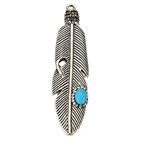Brass Jewelry Pendants, with Rhinestone Clay Pave & Synthetic Turquoise, Feather, antique silver color plated Approx 2.5mm 
