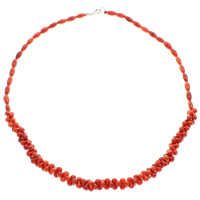 Natural Coral Necklace, brass lobster clasp, red Approx 17 Inch 