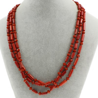 Collar de Coral natural, con Cristal, latón cierre de anillo de primavera, 3-aro & facetas, Rojo, 9x5mm-16x5mm, longitud:aproximado 19.5 Inch, Vendido por Sarta