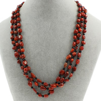 Natural Coral Necklace, with Crystal, brass spring ring clasp  & faceted, 5mm- Approx 18.5 Inch 