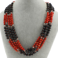 Natural Coral Necklace, with Lava & Crystal, brass spring ring clasp  & faceted, 6mm Approx 17 Inch 