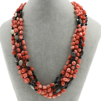 Natural Coral Necklace, with Black Shell, brass spring ring clasp - Approx 18 Inch 