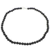 Lava Beads Necklace, brass lobster clasp, Round, natural, black, 8mm Approx 18.5 Inch 
