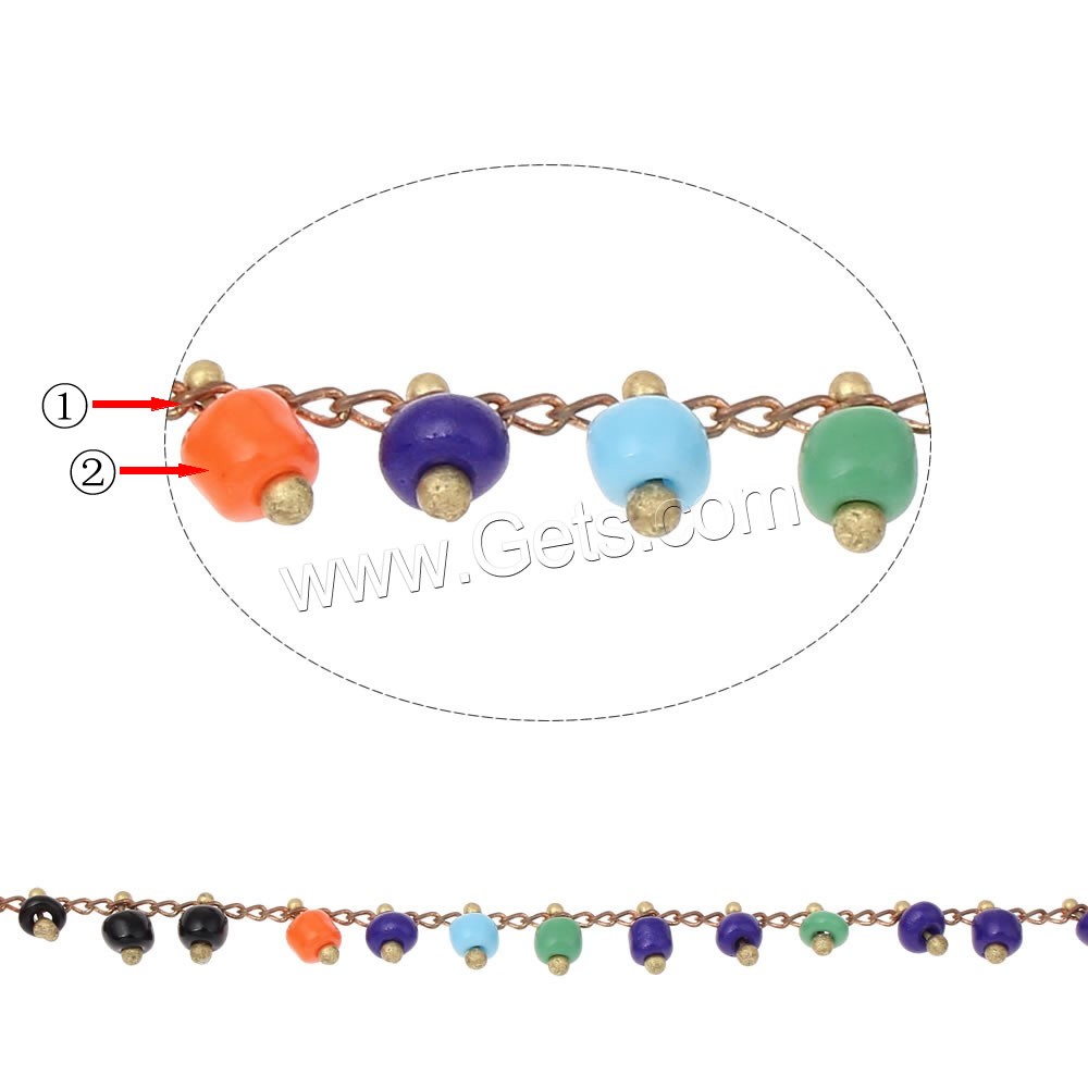 Glass Seed Beads Beaded Chain, with Brass, plated, handmade, more colors for choice, lead & cadmium free, 3x6mm, Sold By m