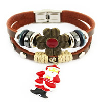 Zinc Alloy Christmas Bracelet, with PU Leather, Santa Claus, plated, with rivet stud & Christmas jewelry & enamel & , lead & cadmium free, 6mm Approx 7.5 Inch 
