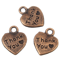 Zinklegierung Herz Anhänger, Wort-Danke, antike Kupferfarbe plattiert, frei von Blei & Kadmium, 10x13x2mm, Bohrung:ca. 2mm, ca. 140PCs/Tasche, verkauft von Tasche