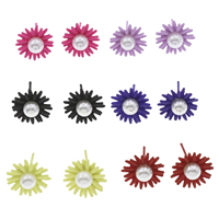 Iron Stud Earring, with ABS Plastic Pearl, Flower, painted lead & cadmium free 