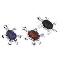 Gemstone Zinc Alloy Pendants, with Gemstone, Turtle, antique silver color plated & with rhinestone, lead & cadmium free Approx 