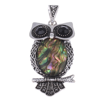 Abalone Shell Pendants, Zinc Alloy, with Abalone Shell, Owl, antique silver color plated, natural & with rhinestone, lead & cadmium free Approx 