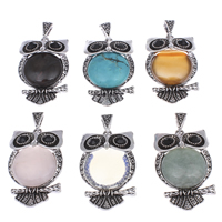 Gemstone Zinc Alloy Pendants, with Gemstone, Owl, antique silver color plated & with rhinestone, lead & cadmium free Approx 