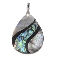 Black Shell Pendant, with brass bail & Abalone Shell, Teardrop, platinum color plated, natural Approx 