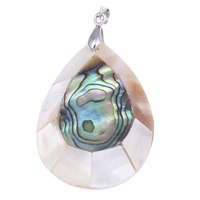White Shell Pendants, with brass bail & Abalone Shell, Teardrop, platinum color plated, natural & mosaic Approx 