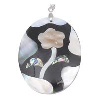 White Shell Pendants, with brass bail & Black Shell & Yellow Shell & Abalone Shell, Flat Oval, platinum color plated, natural Approx 
