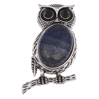 Natural Lapis Lazuli Pendants, Zinc Alloy, with Synthetic Lapis, Owl, antique silver color plated, with rhinestone, lead & cadmium free Approx 