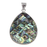 Abalone Shell Pendants, with Brass, Teardrop, platinum color plated, natural Approx 