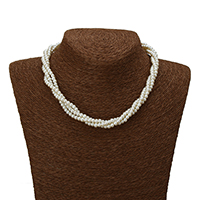 Стеклянные жемчужные ожерелья, Стеклянный жемчуг, цинковый сплав Замок-карабин, с 2lnch наполнитель цепи, Платиновое покрытие платиновым цвет длина:Приблизительно 15.5 дюймовый, продается Strand