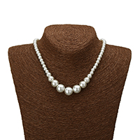 Collar de perlas de cristal, Perlas de vidrio, aleación de cinc cierre de langosta, con 2lnch extender cadena, chapado en color de platina, abalorios graduados, 5.5-13x6-14mm, longitud:aproximado 18 Inch, Vendido por Sarta