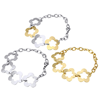 Stainless Steel Chain Bracelets, Flower, plated, oval chain Approx 8 Inch 