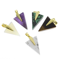 Mixed Gemstone Pendants, with brass bail, Triangle, gold color plated - Approx 